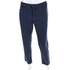 Chervo Mens Cotton Plaid Print Buttoned Flat Front Dress Pants Blue Size EUR46